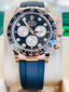 Rolex Daytona 126515LN Rose Gold Oysterflex Factory Black Diamond Dial Unworn Box and Papers