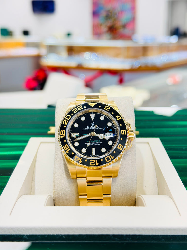 Rolex GMT-Master II 116718LN 40 BLACK Ceramic 18K Yellow Gold Oyster  BOX and Papers PreOwned - Diamonds East Intl.
