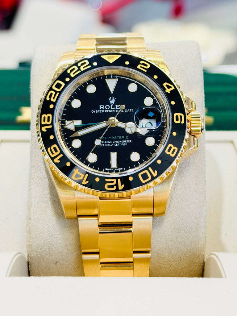 Rolex GMT-Master II 116718LN 40 BLACK Ceramic 18K Yellow Gold Oyster  BOX and Papers PreOwned - Diamonds East Intl.