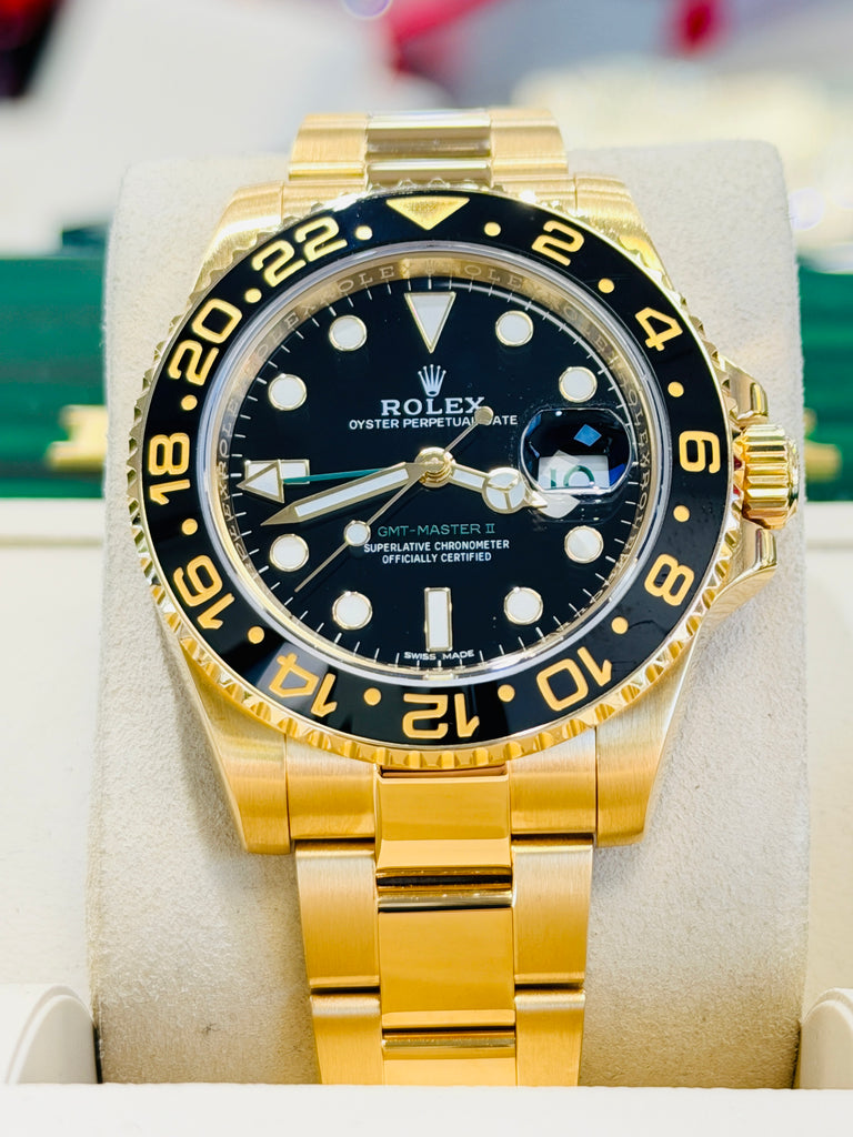 Rolex GMT-Master II 116718LN 40 BLACK Ceramic 18K Yellow Gold Oyster  BOX and Papers PreOwned - Diamonds East Intl.