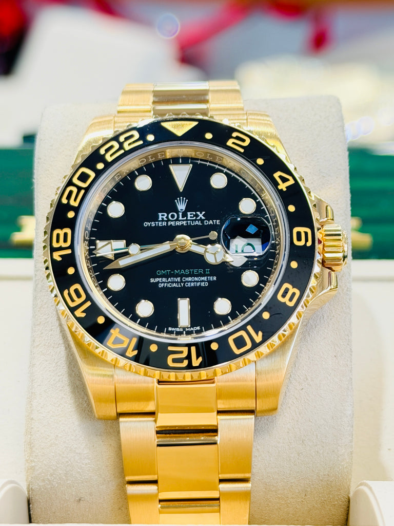 Rolex GMT-Master II 116718LN 40 BLACK Ceramic 18K Yellow Gold Oyster  BOX and Papers PreOwned - Diamonds East Intl.