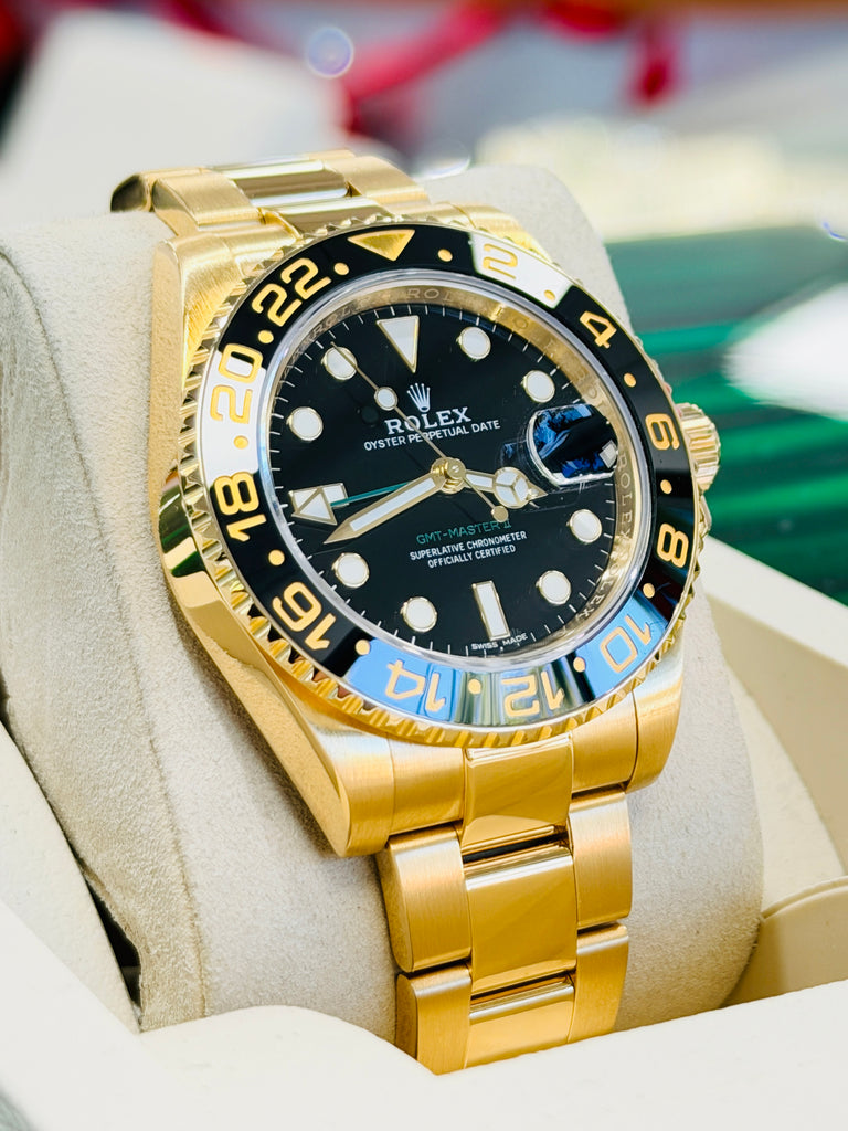 Rolex GMT-Master II 116718LN 40 BLACK Ceramic 18K Yellow Gold Oyster  BOX and Papers PreOwned - Diamonds East Intl.