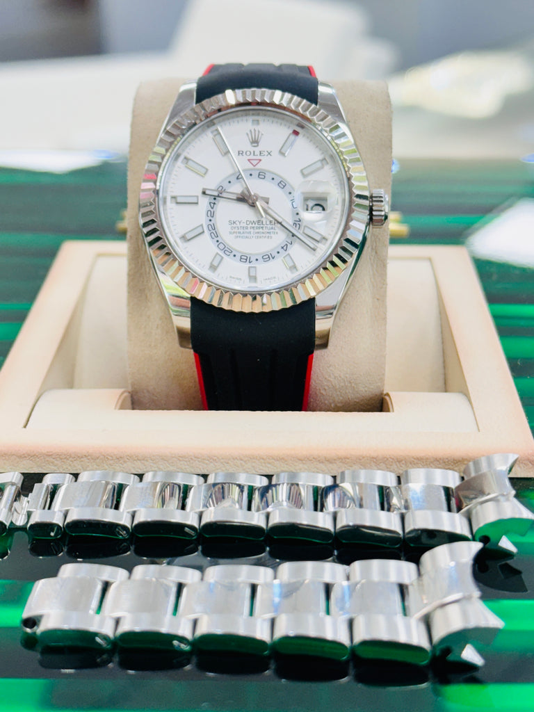 Rolex Sky Dweller 326934 White Dial Rubber B + Oyster Band Box & Papers