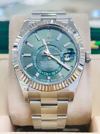 ROLEX Sky-Dweller 336934 Oyster 42 Stainless Green Mint  Dial  Box and Papers PreOwned - Diamonds East Intl.