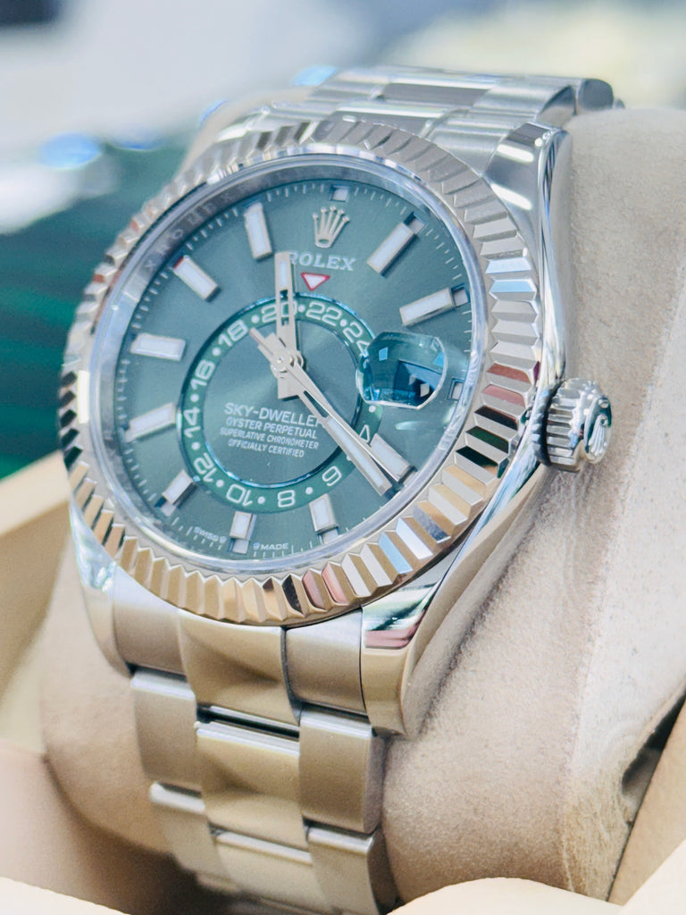 ROLEX Sky-Dweller 336934 Oyster 42 Stainless Green Mint  Dial  Box and Papers PreOwned - Diamonds East Intl.
