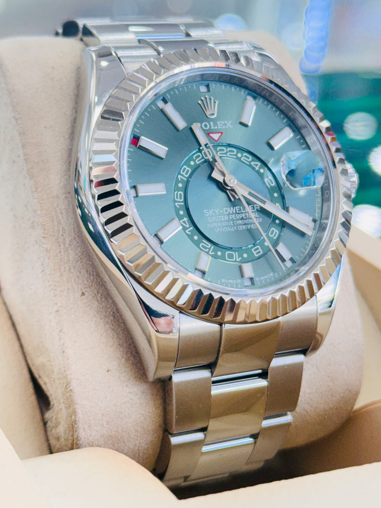 ROLEX Sky-Dweller 336934 Oyster 42 Stainless Green Mint  Dial  Box and Papers PreOwned - Diamonds East Intl.