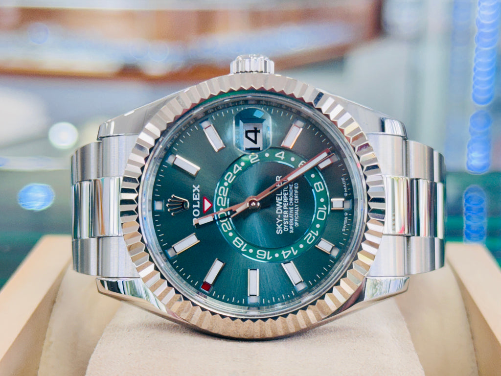 ROLEX Sky-Dweller 336934 Oyster 42 Stainless Green Mint  Dial  Box and Papers PreOwned - Diamonds East Intl.