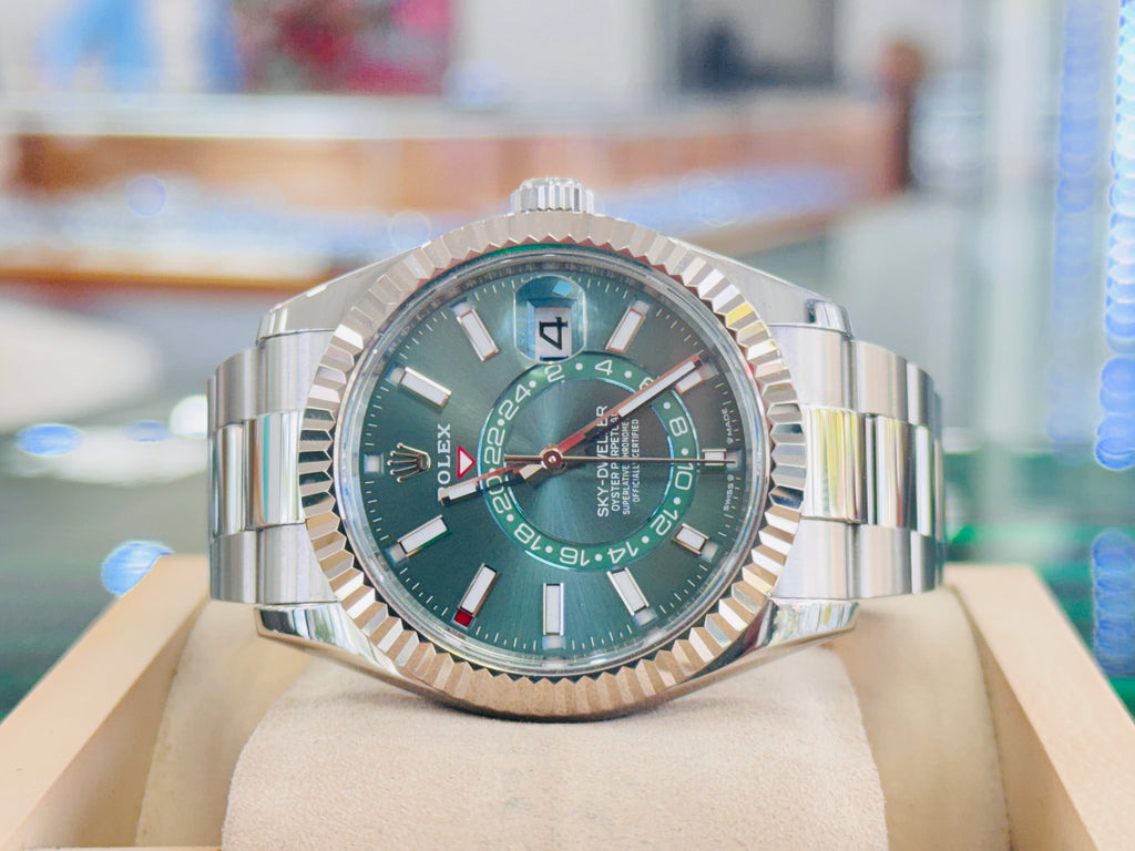 ROLEX Sky-Dweller 336934 Oyster 42 Stainless Green Mint  Dial  Box and Papers PreOwned - Diamonds East Intl.