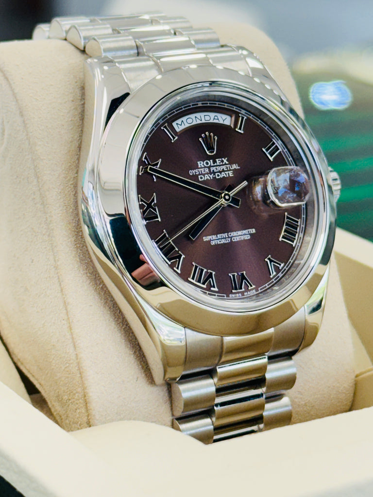 Rolex Day-Date II 41 218206  Platinum Brown Roman Dial   Box And Papers PreOwned - Diamonds East Intl.