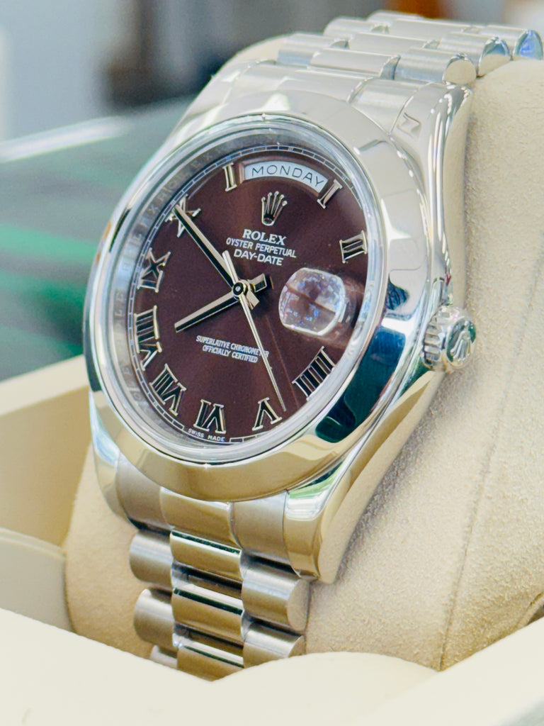 Rolex Day-Date II 41 218206  Platinum Brown Roman Dial   Box And Papers PreOwned - Diamonds East Intl.