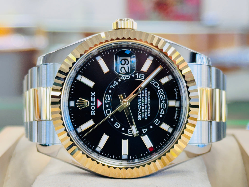 Rolex Sky-Dweller 336933 Black Dial 18K Yellow Gold & Stainless Steel Oyster   Unworn Box and Papers - Diamonds East Intl.