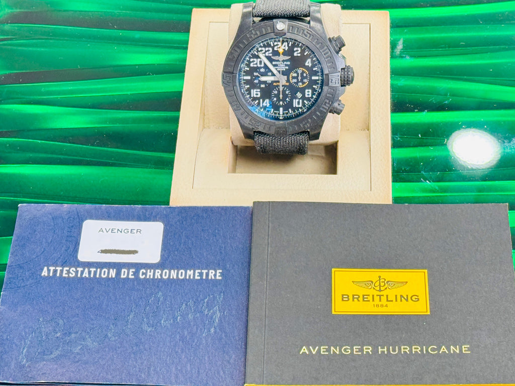 Breitling Avenger Hurricane 50mm  XB1210E41B1W1 Carbon Chronograph  Box and Papers MINT