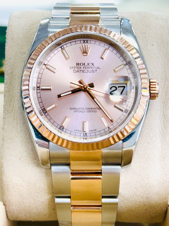 Rolex Datejust 36 116231 SUNBURST Roman Dial 18k EverRose and Steel Oyster Band MINT - Diamonds East Intl.
