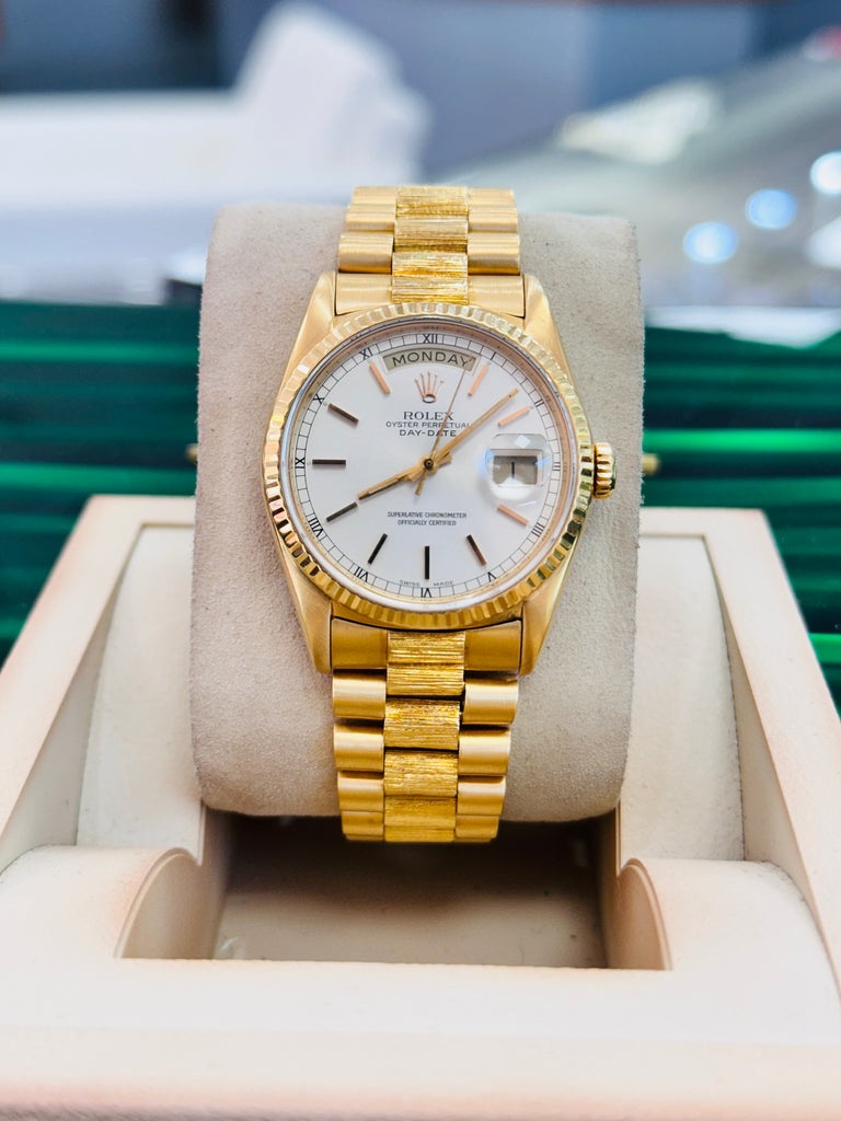 Rolex Day-Date 36 18248 President Yellow Gold Factory Bark Finish Watch PreOwned - Diamonds East Intl.