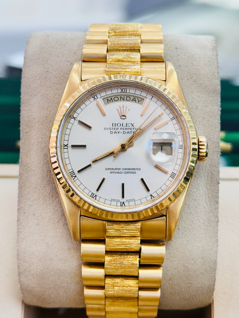 Rolex Day-Date 36 18248 President Yellow Gold Factory Bark Finish Watch PreOwned - Diamonds East Intl.
