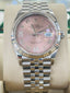 Rolex Datejust 36 126234 Factory Pink Roman Diamond 6 9 Dial Stainless Steel Jubilee Bracelet Box and Papers MINT
