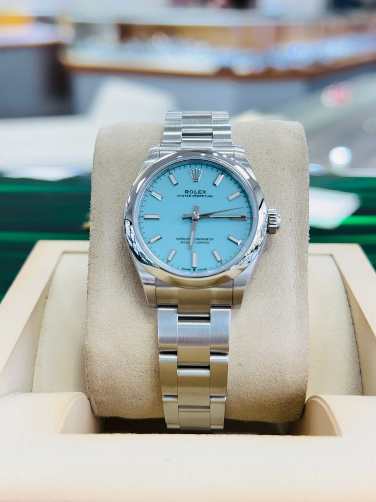 Rolex Oyster Perpetual 31 277200 FACTORY Turquoise Blue “Tiffany” Dial Box and Papers MINT