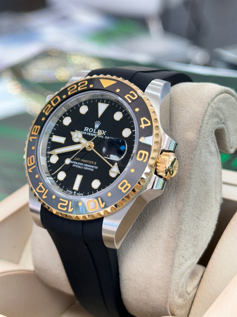 Rolex GMT-Master II 126713GRNR Two-Tone Yellow Gold Steel Black Dial Unworn Box and Papers Rubberb