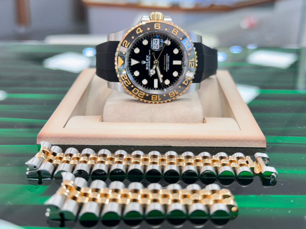 Rolex GMT-Master II 126713GRNR Two-Tone Yellow Gold Steel Black Dial Unworn Box and Papers Rubberb