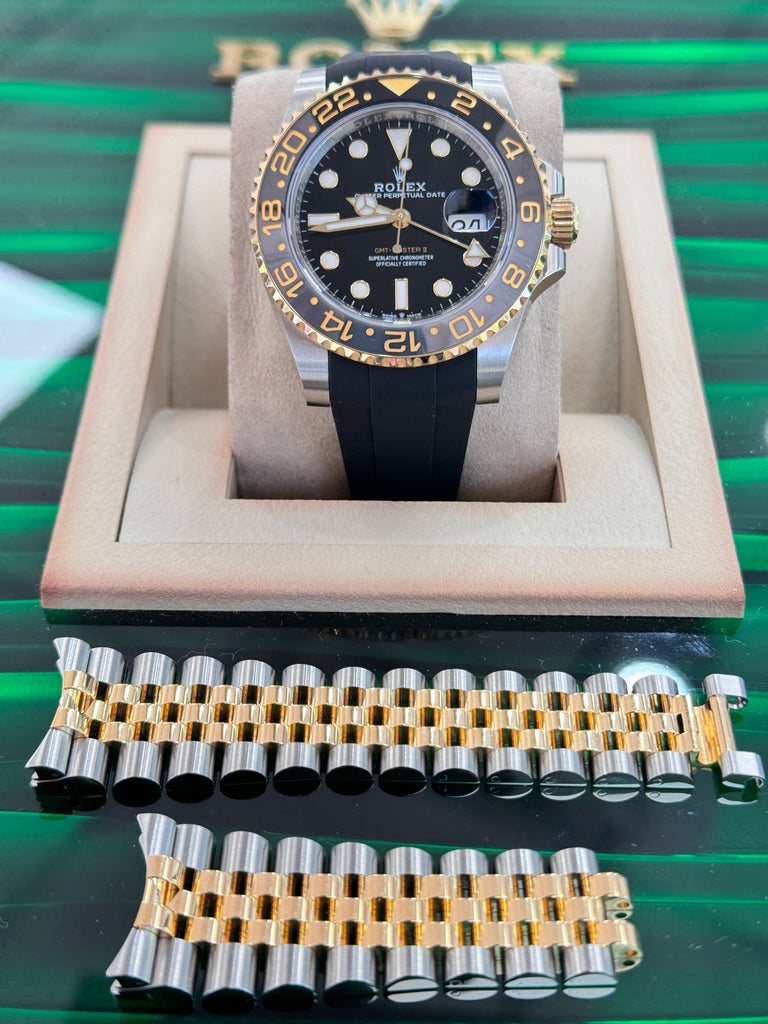 Rolex GMT-Master II 126713GRNR Two-Tone Yellow Gold Steel Black Dial Unworn Box and Papers Rubberb