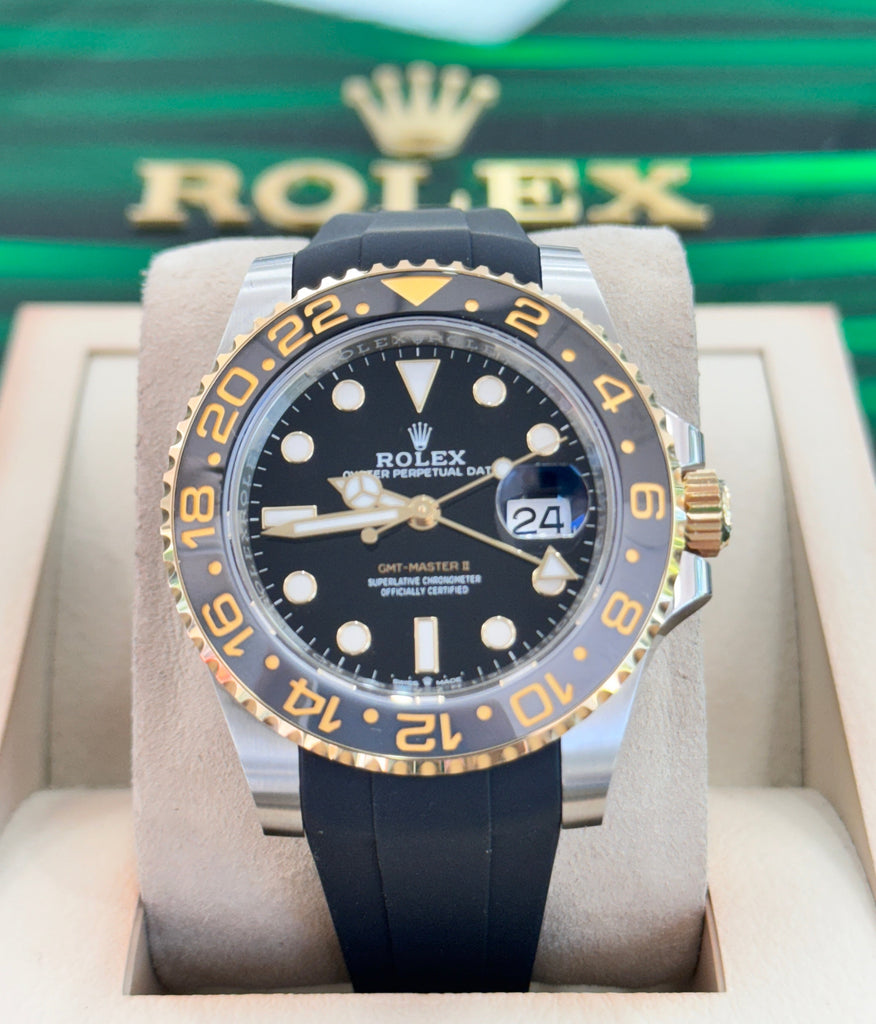 Rolex GMT-Master II 126713GRNR Two-Tone Yellow Gold Steel Black Dial Unworn Box and Papers Rubberb