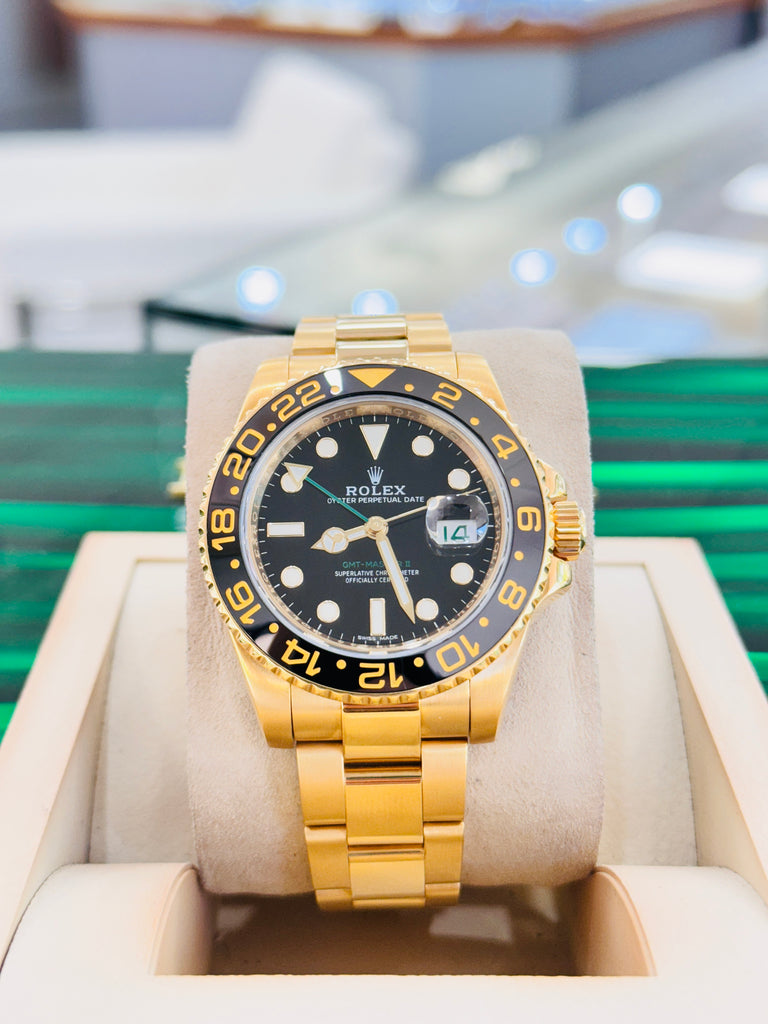 Rolex GMT-Master II 116718LN Black Dial 18k Yellow Gold Oyster Band + Rubber B Box/Service Card