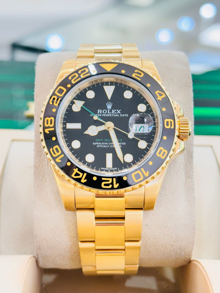 Rolex GMT-Master II 116718LN Black Dial 18k Yellow Gold Oyster Band + Rubber B Box/Service Card