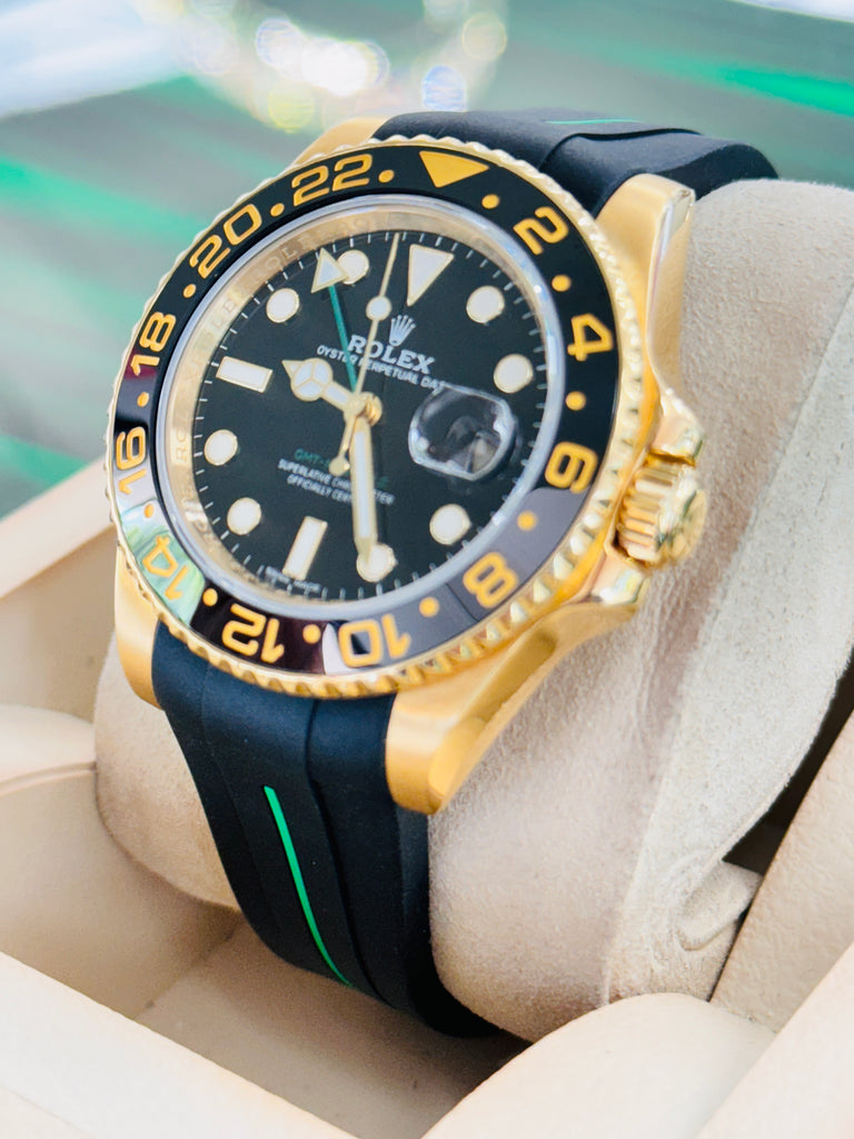 Rolex GMT-Master II 116718LN Black Dial 18k Yellow Gold Oyster Band + Rubber B Box/Service Card 