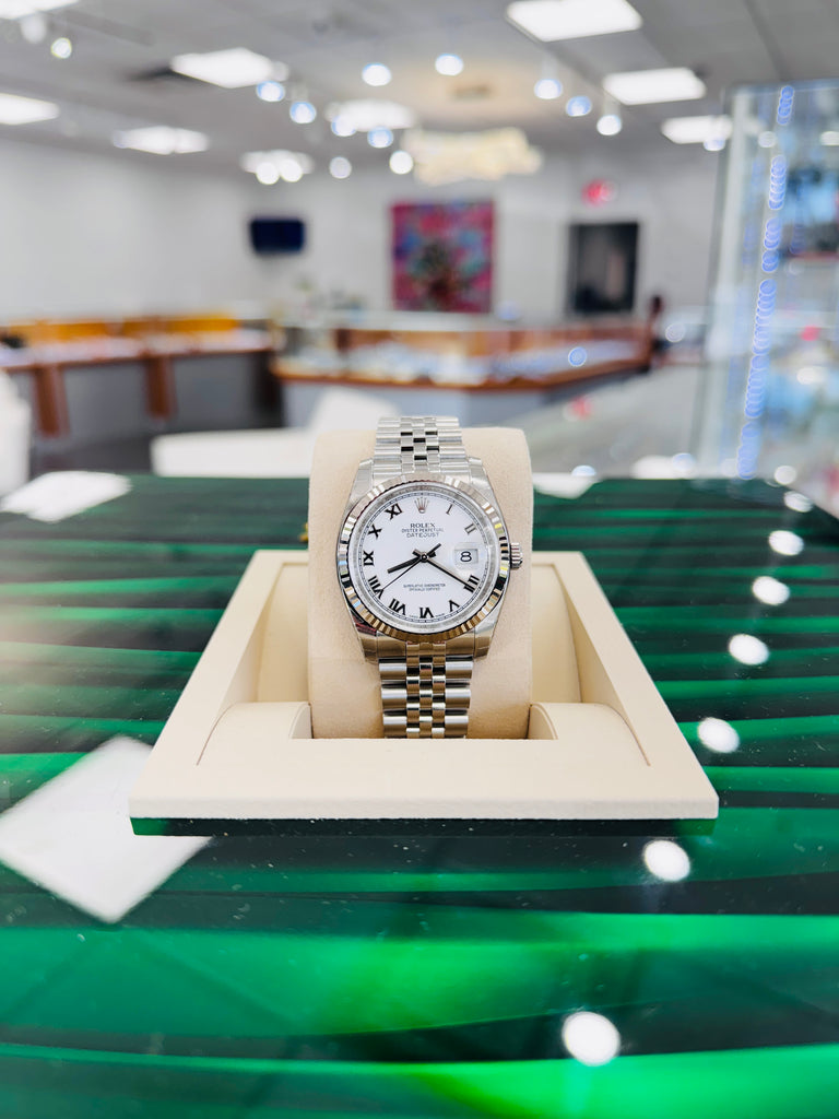 Rolex Datejust 36 116234 Steel White Roman Dial Super Jubilee Box and Papers Unworn FULLY STICKRED! - Diamonds East Intl.