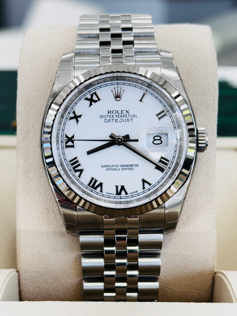Rolex Datejust 36 116234 Steel White Roman Dial Super Jubilee Box and Papers Unworn FULLY STICKRED! - Diamonds East Intl.