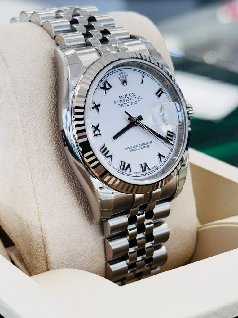 Rolex Datejust 36 116234 Steel White Roman Dial Super Jubilee Box and Papers Unworn FULLY STICKRED! - Diamonds East Intl.