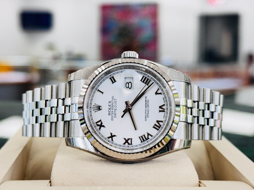 Rolex Datejust 36 116234 Steel White Roman Dial Super Jubilee Box and Papers Unworn FULLY STICKRED! - Diamonds East Intl.