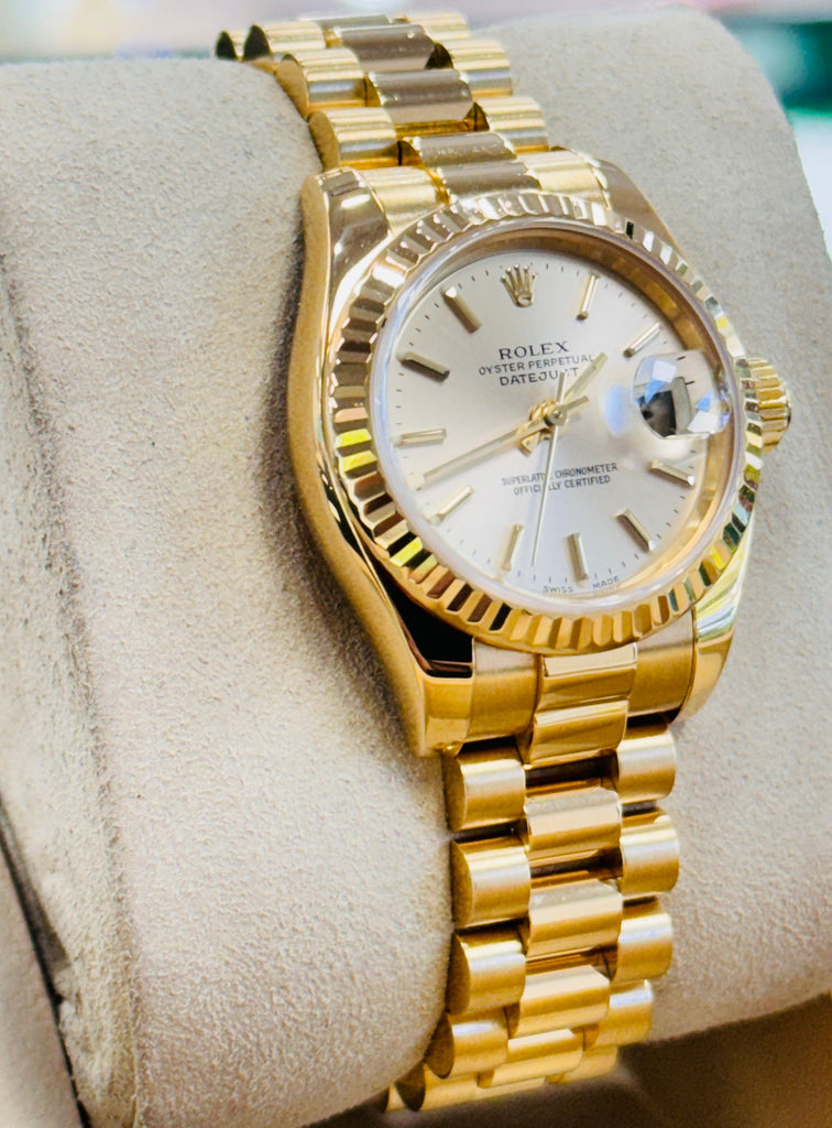 Rolex Datejust President 26mm New Style Ladies 18k Yellow Gold 179178 Box and Papers MINT