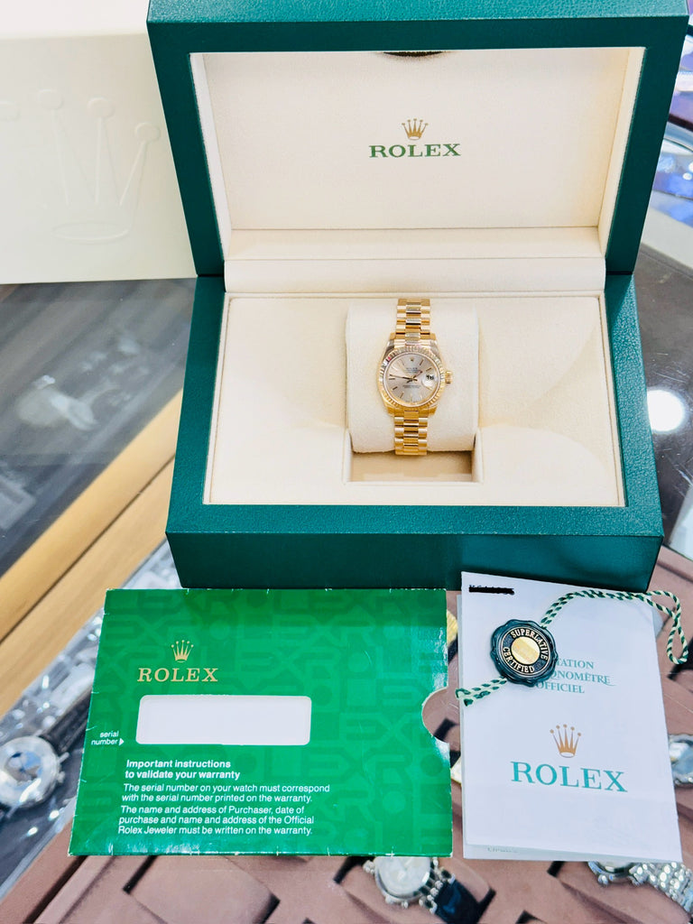 Rolex Datejust President 26mm New Style Ladies 18k Yellow Gold 179178 Box and Papers MINT