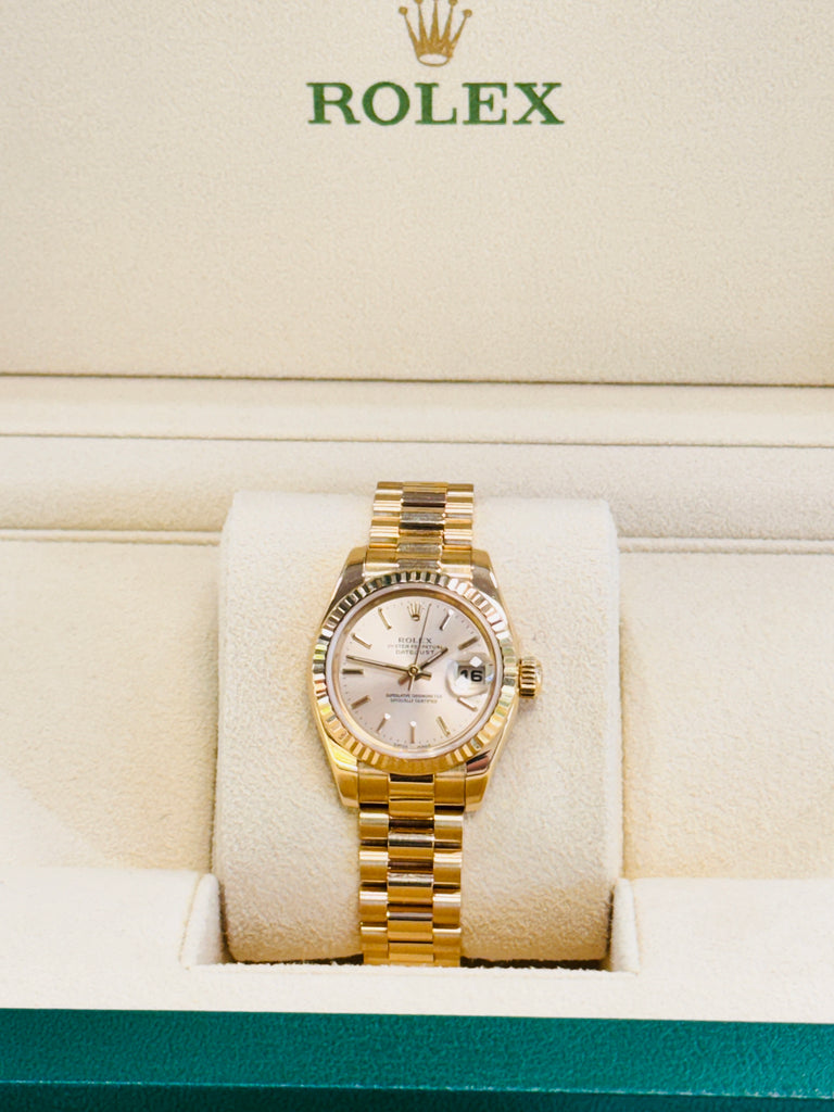 Rolex Datejust President 26mm New Style Ladies 18k Yellow Gold 179178 Box and Papers MINT