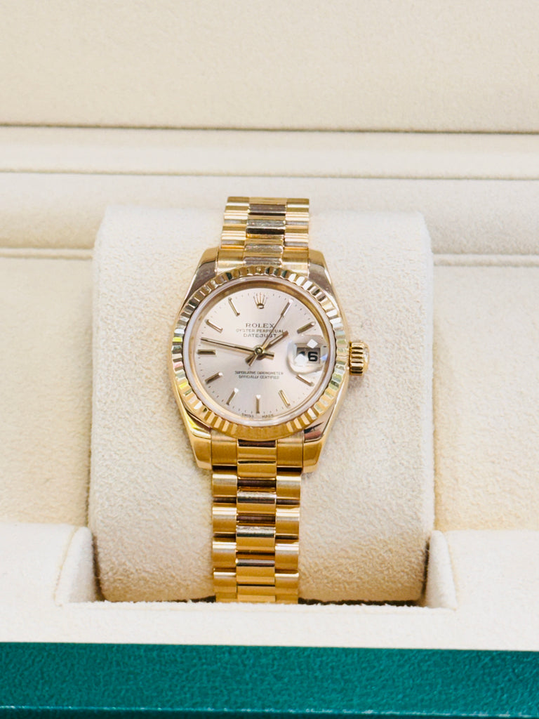 Rolex Datejust President 26mm New Style Ladies 18k Yellow Gold 179178 Box and Papers MINT