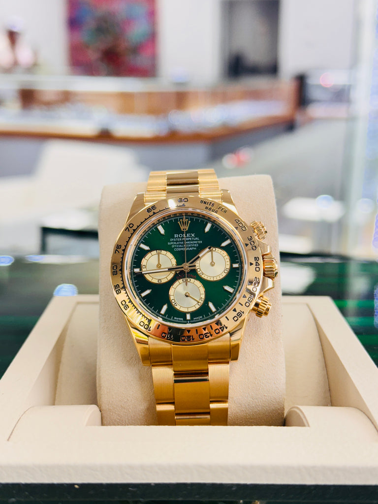 Rolex Cosmograph Daytona 116508 CUSTOM MADE Green Dial & Gold SubDial Box and Papers MINT - Diamonds East Intl.