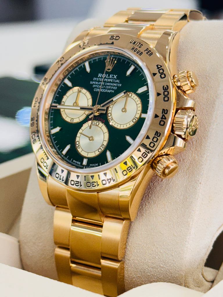 Rolex Cosmograph Daytona 116508 CUSTOM MADE Green Dial & Gold SubDial Box and Papers MINT - Diamonds East Intl.