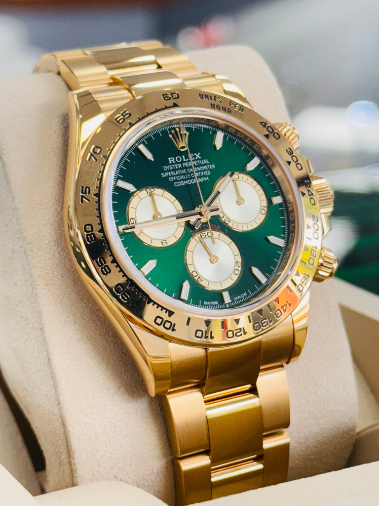 Rolex Cosmograph Daytona 116508 CUSTOM MADE Green Dial & Gold SubDial Box and Papers MINT