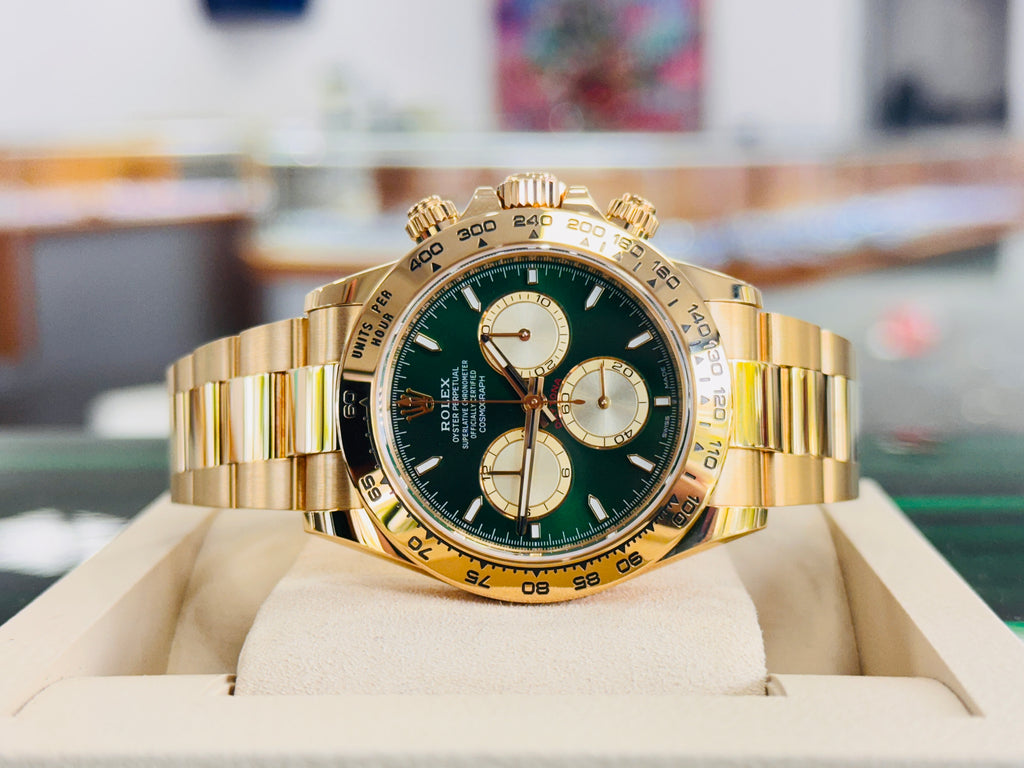 Rolex Cosmograph Daytona 116508 CUSTOM MADE Green Dial & Gold SubDial Box and Papers MINT - Diamonds East Intl.