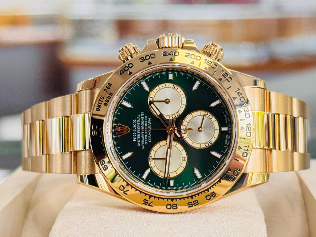 Rolex Cosmograph Daytona 116508 CUSTOM MADE Green Dial & Gold SubDial Box and Papers MINT - Diamonds East Intl.