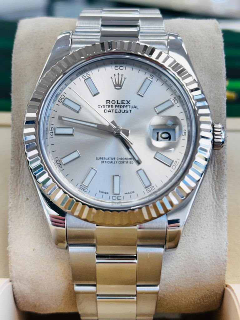 Rolex Datejust II 41 116334 Fluted Bezel Silver Dial Oyster