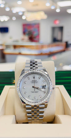 Rolex Date-Just 41mm 126300 Custom MOP Diamond Dial And Diamond Bezel Papers - Diamonds East Intl.