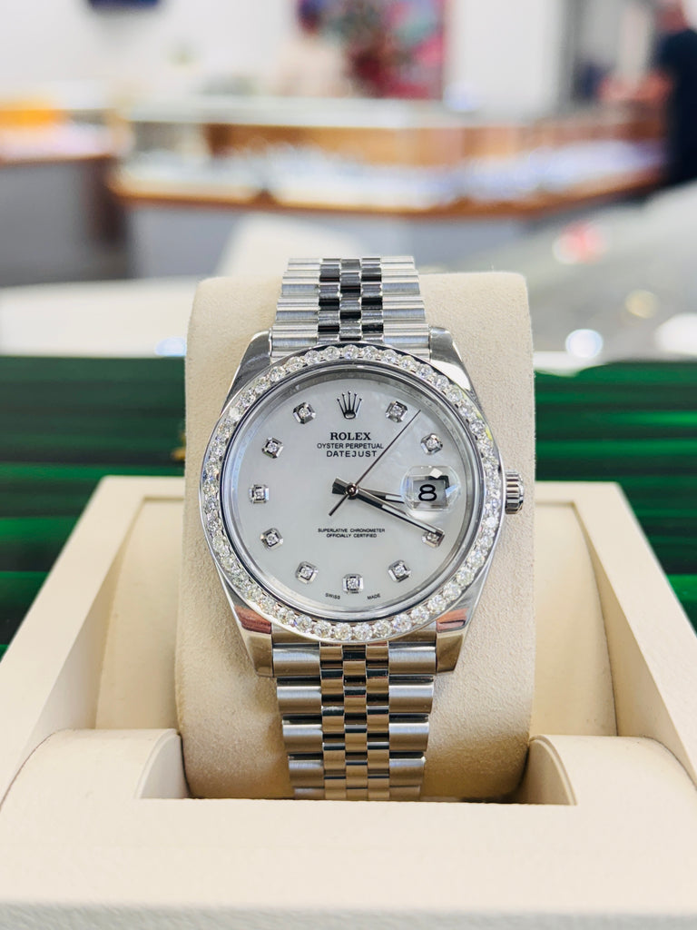Rolex Date-Just 41mm 126300 Custom MOP Diamond Dial And Diamond Bezel Papers - Diamonds East Intl.