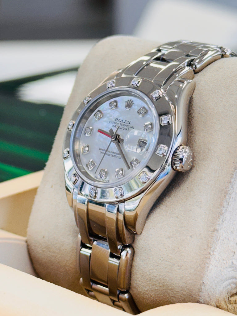 Rolex Lady-Datejust Pearlmaster Masterpiece 80319 18K White Gold FACTORY Mother of Pearl Diamond & Scattered Diamonds Bezel MINT