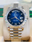 Rolex Day-Date 40 228239 White Gold Fluted Bezel Blue Ombre Dial President Bracelet  Unworn Box and Papers