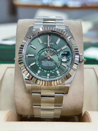 Rolex Sky-Dweller 336934 Mint Green Dial oyster Band Watch Box/Papers UNWORN - Diamonds East Intl.