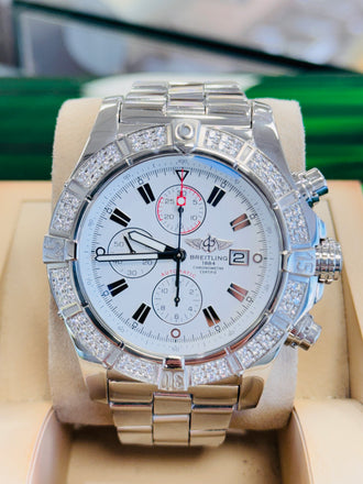 Breitling Super Avenger Acier A1337053 48mm Factory Diamond Bezel  Box and Papers MINT - Diamonds East Intl.