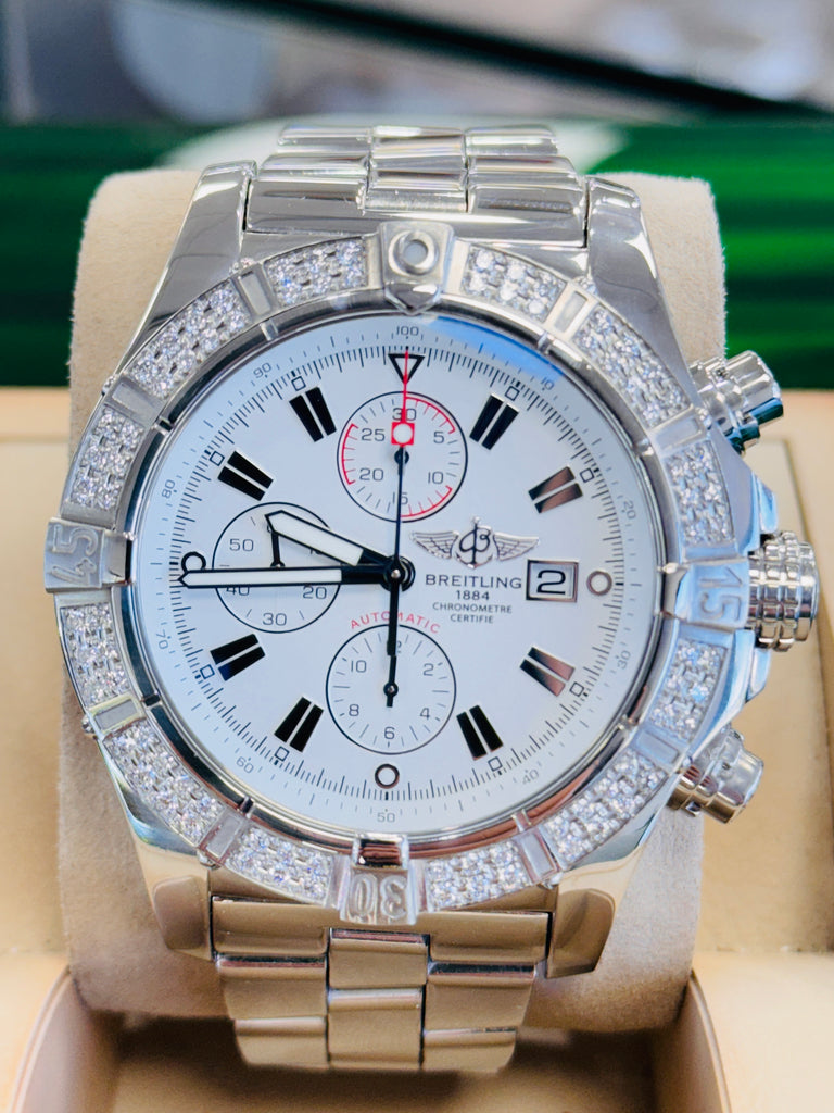 Breitling Super Avenger Acier A1337053 48mm Factory Diamond Bezel  Box and Papers MINT