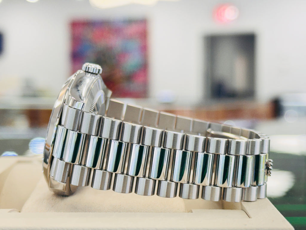 Rolex Day-Date 40 228206 Platinum Glacier Blue Motif Dial  Box and Papers MINT - Diamonds East Intl.